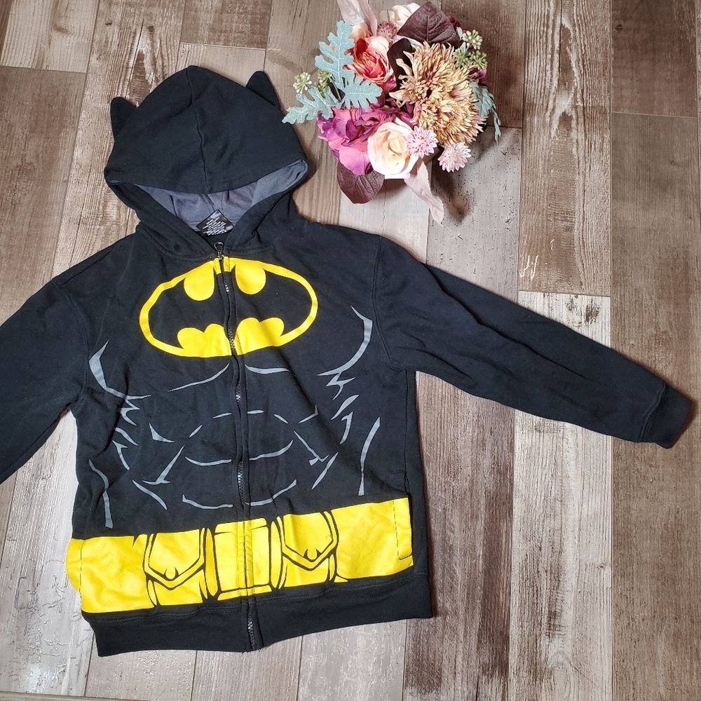 Batman Hoodie Boys' Long Sleeve Full Zip Up Jacket Logo Black Size Large GUC